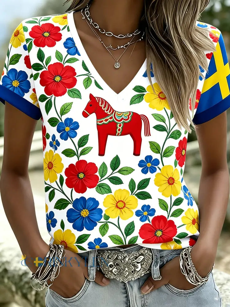 Kvinnors midsommarfestival minneskonst Skriv ut T-shirt - A / S