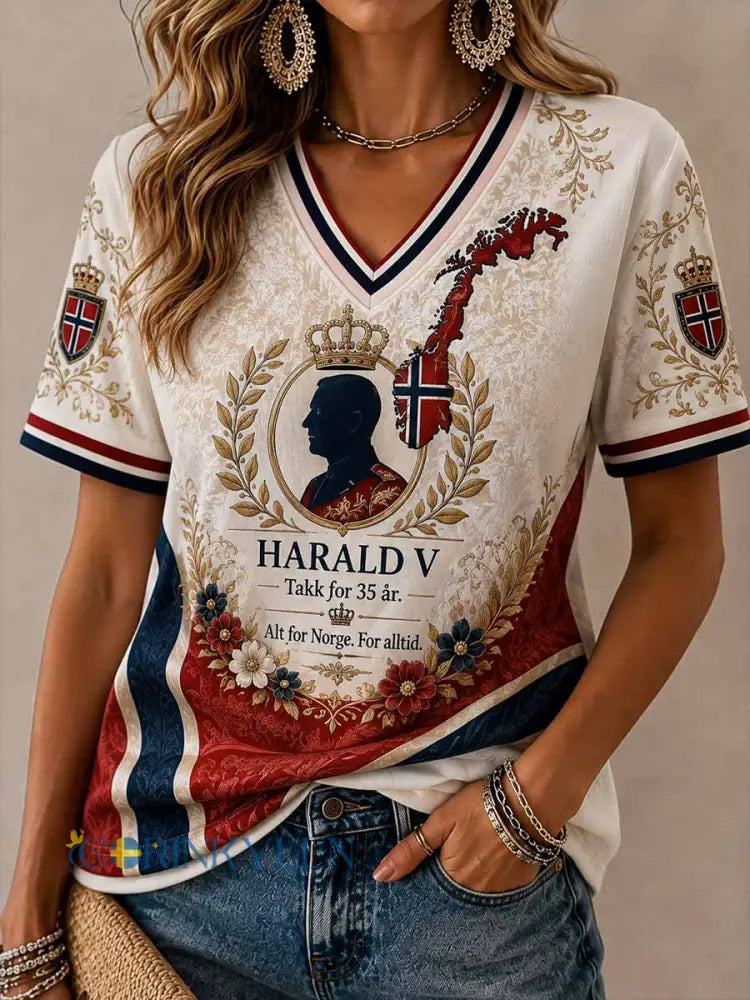 Kvinnors minne Norge Harald Mönster Skriv ut T-shirt - som bild / S