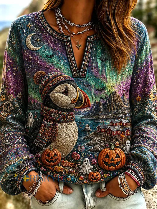 Kvinnors mode Halloween mönster Skriv ut T-shirt - som bild / S