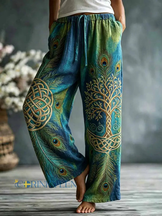 Kvinnors mode Peacock Viking tryckta byxor - som bild / S