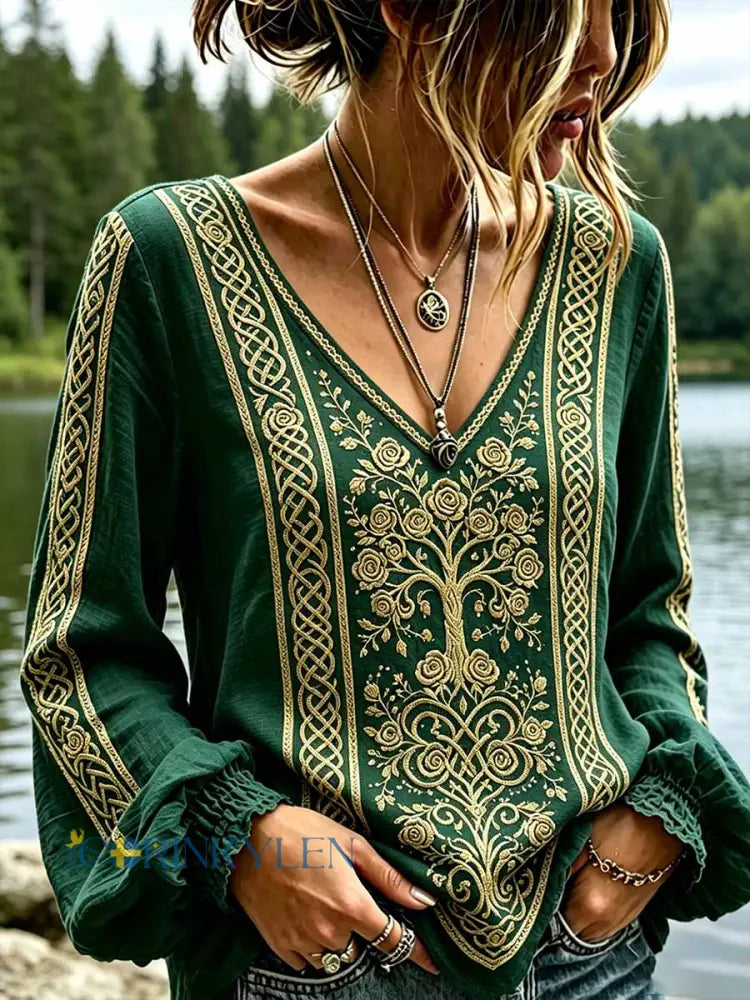Kvinnors mode viking keltisk knop Skriv ut T-shirt - som bild / S
