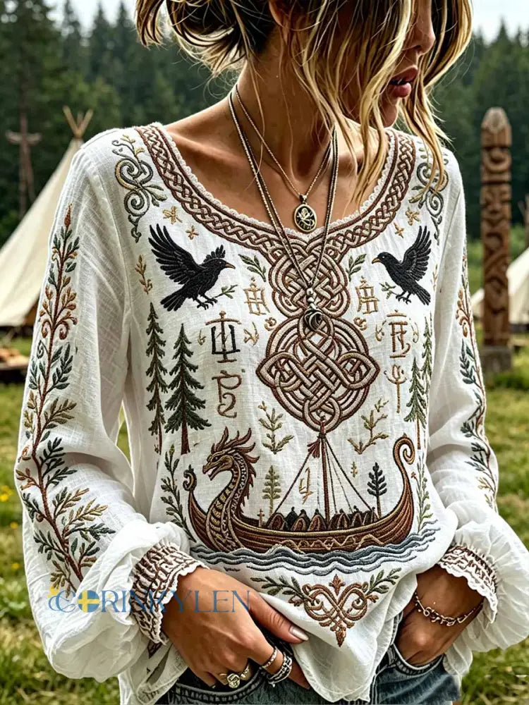 Kvinnors mode viking tryck T-shirt - som bild / M