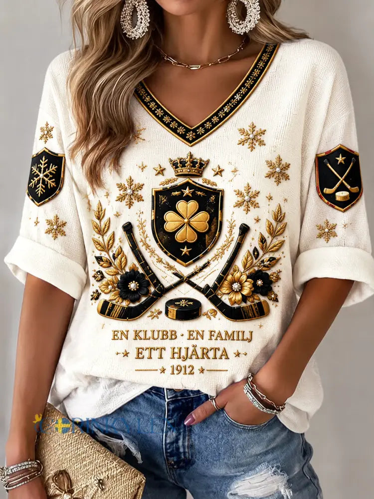 Kvinnors Off-White Brynäs IF Svensk ishockey Printed V-hals Långärmad T-shirt - vitt / S