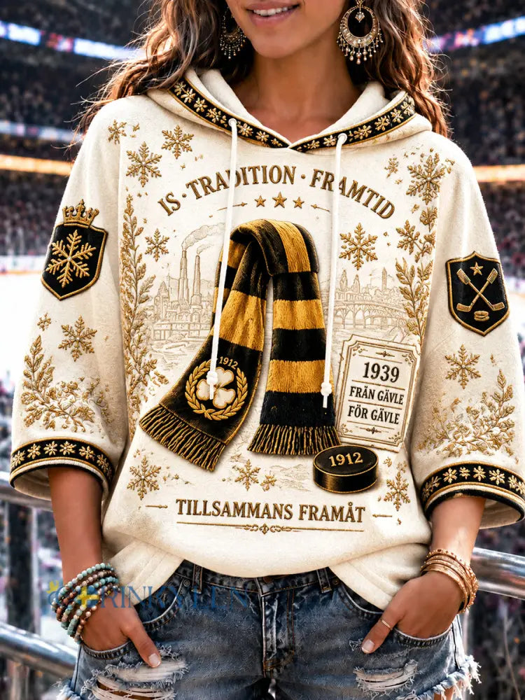 Kvinnors Off-White Brynäs IF Svensk ishockey tryckt Casual Hooded Sweatshirt - kränk-vitt / S
