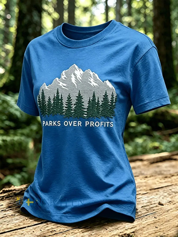 Kvinnors parker över vinst tryckt Casual T-shirt - blå / S