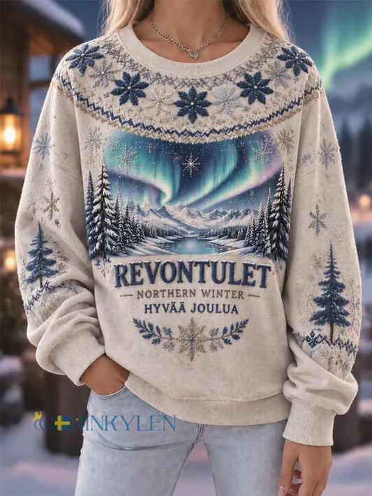 Kvinnors Retro Finska Julen Crewneck Sweatshirt - Aprikot / S