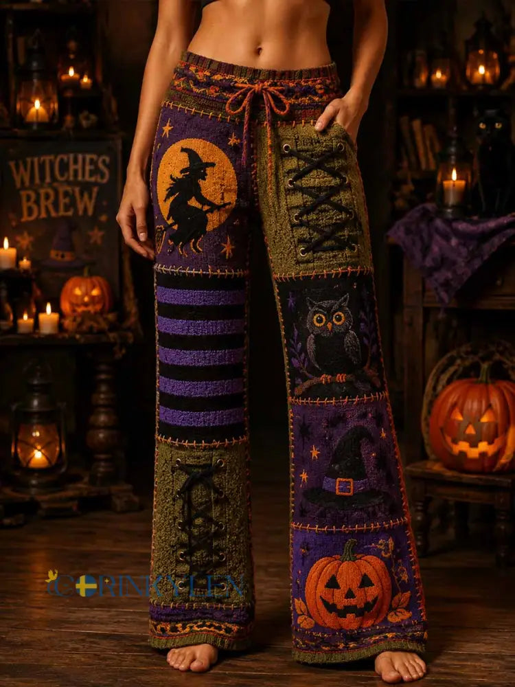 Kvinnors Retro Halloween mönster Print Sticka byxor - som bild / S