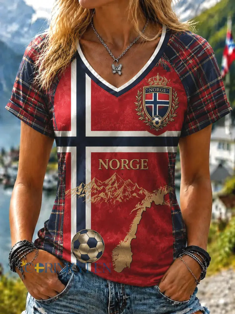 Kvinnors Retro Norska 2026 Fotboll Ruckad klassisk T-shirt - som bild / S