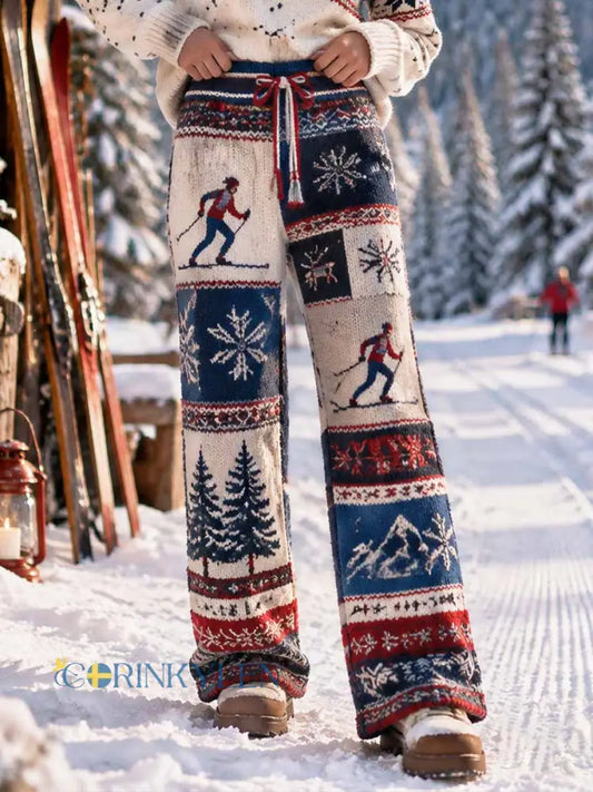 Kvinnors Retro skidmönster Print byxor - som bild / S