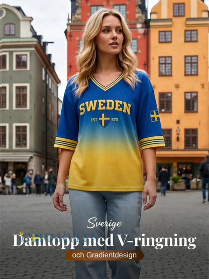 Kvinnors Retro Sverige 2026 Fotboll Gradient Våffle-väv Topp