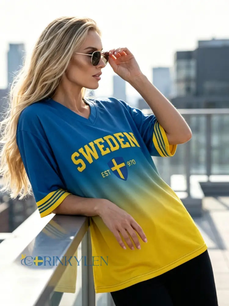 Kvinnors Retro Sverige 2026 Fotboll Gradient Våffle-väv Topp