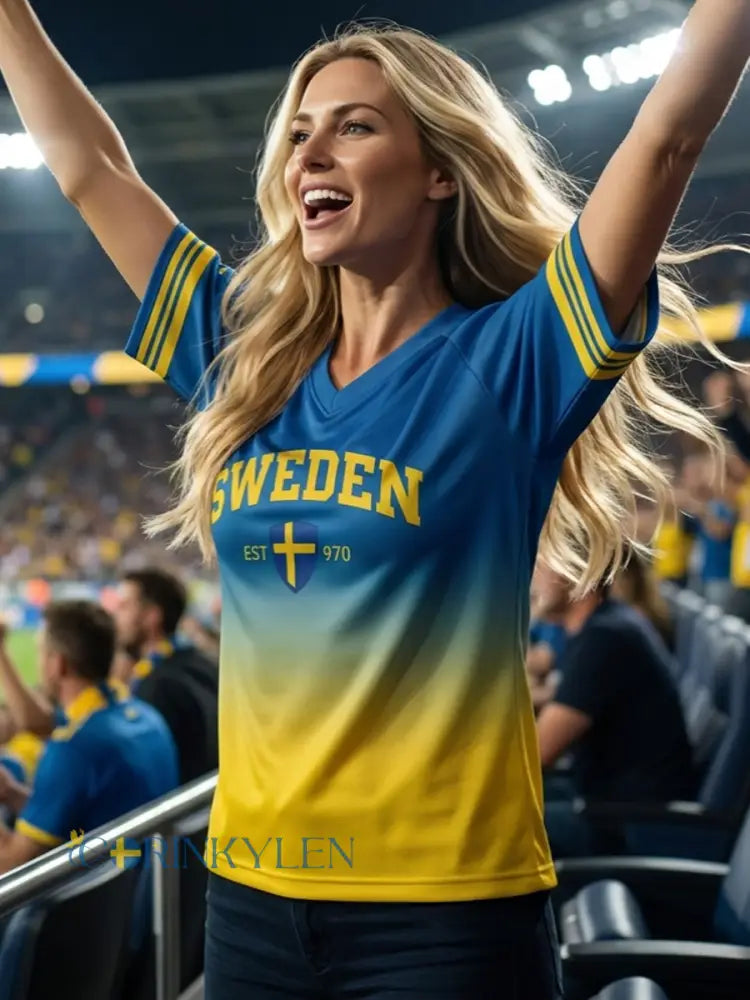 Kvinnors Retro Sverige 2026 Fotboll Gradient Våffle-väv Topp