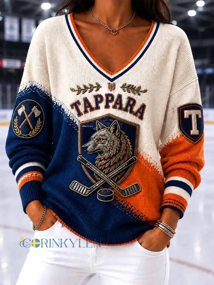 Kvinnors Retro Traditionella Hockey mönster Skriv ut Sweatshirt - som bild / S