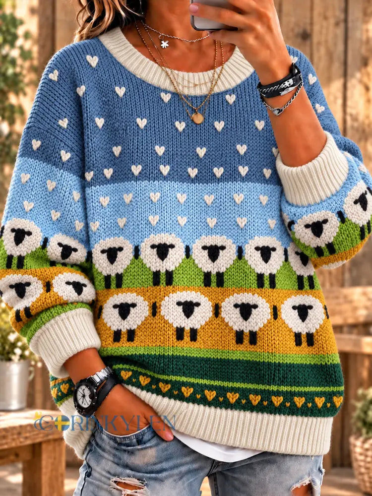 Kvinnors snöiga nattfår Skriv ut fula cardigan tröjar - som bild / S