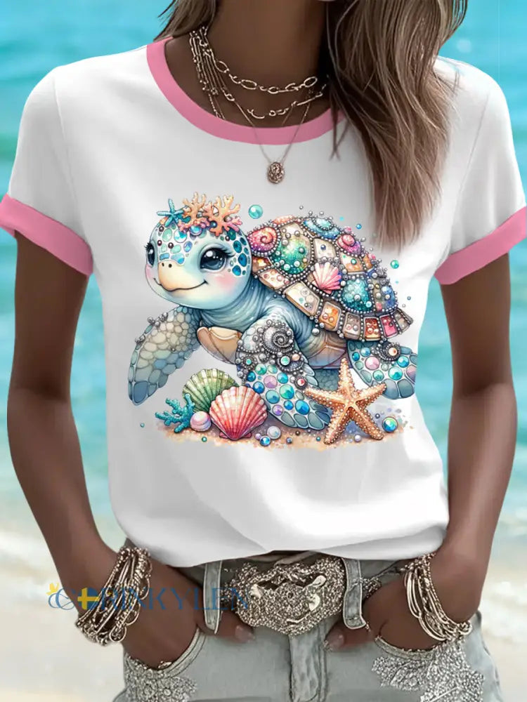 Kvinnors söta havssköldpadda Print Casual Tee - vitt / S