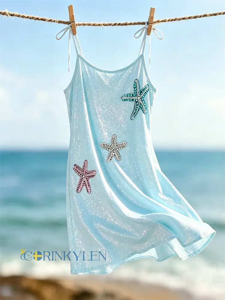Kvinnors stjärna & Glitter Hav Konst Print Cami Mini klänning - blå / S