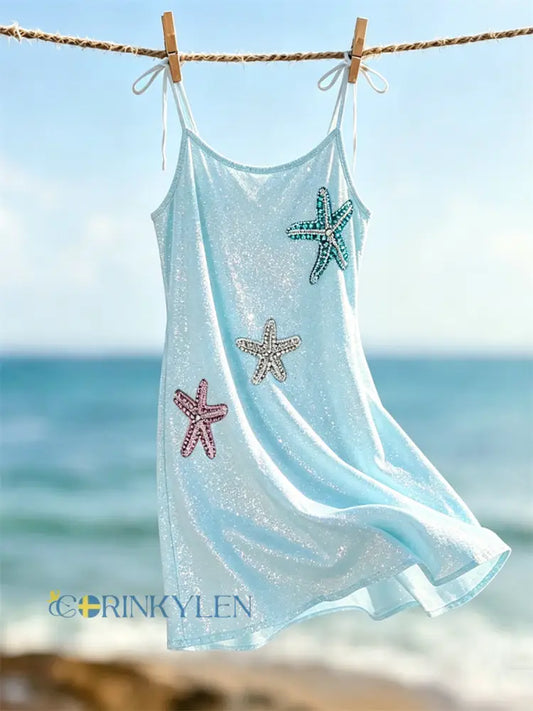 Kvinnors stjärna & Glitter Hav Konst Print Cami Mini klänning - blå / S