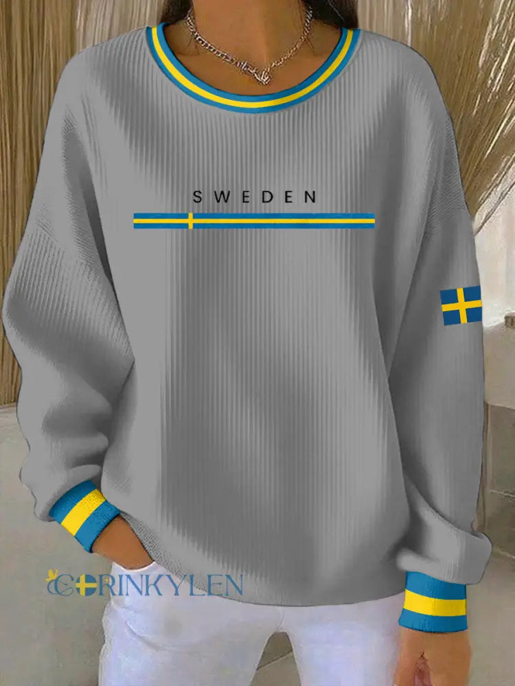 Kvinnors svenska konst Print Casual Sweatshirt - grå / S