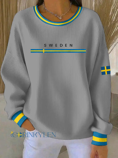 Kvinnors svenska konst Print Casual Sweatshirt - grå / S