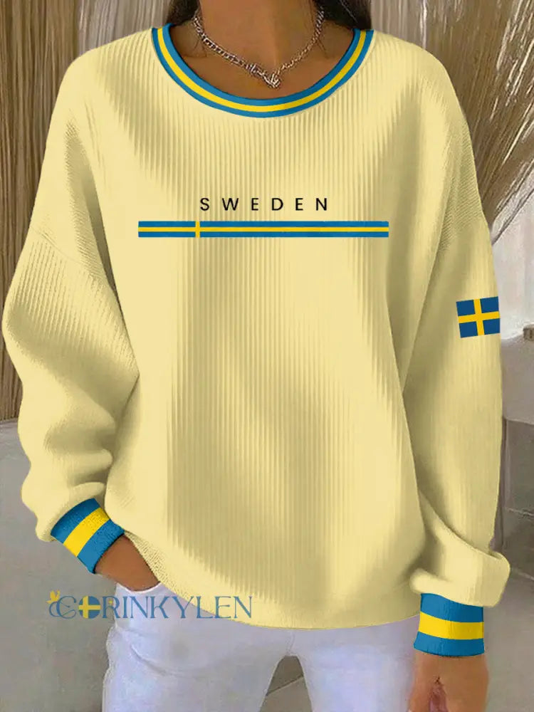 Kvinnors svenska konst Print Casual Sweatshirt - ljusgul / S