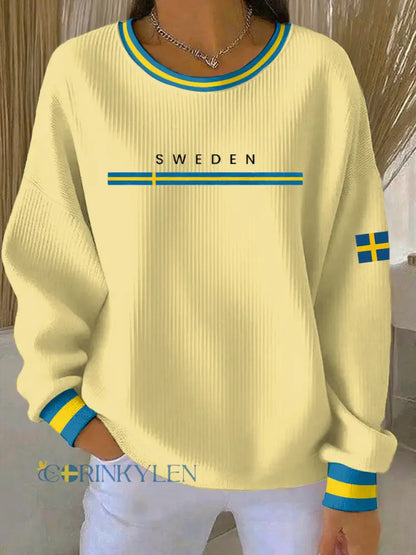 Kvinnors svenska konst Print Casual Sweatshirt - ljusgul / S