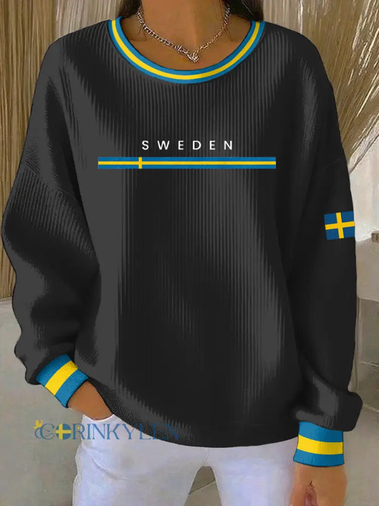 Kvinnors svenska konst Print Casual Sweatshirt - svart / S