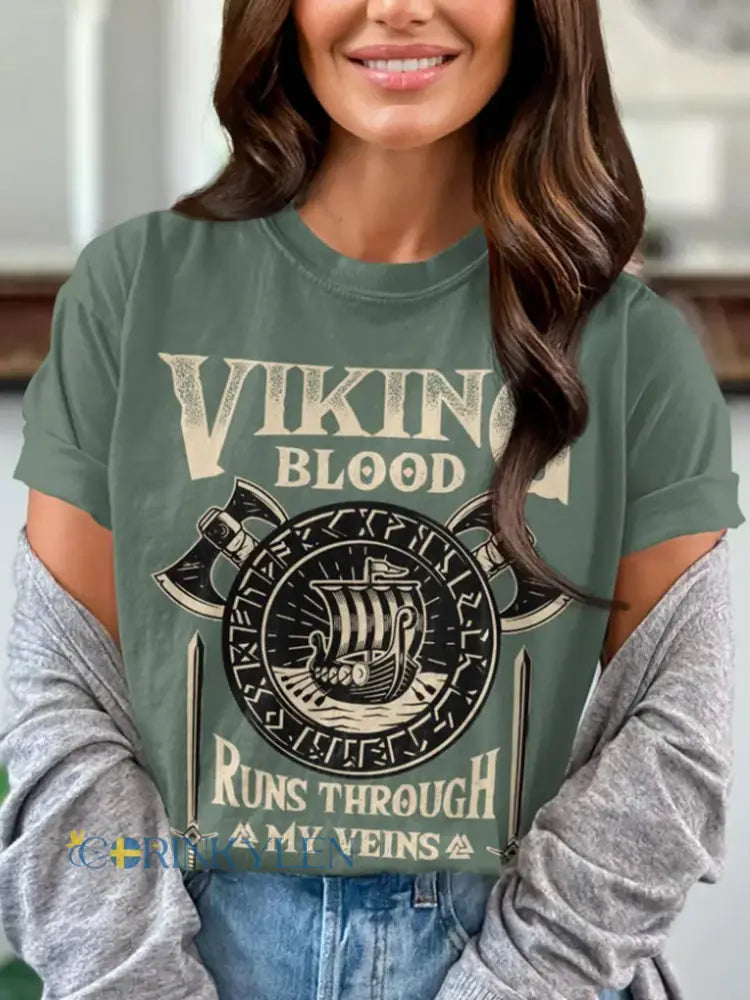 Kvinnors svenska Viking Tryck T-shirt - A / S