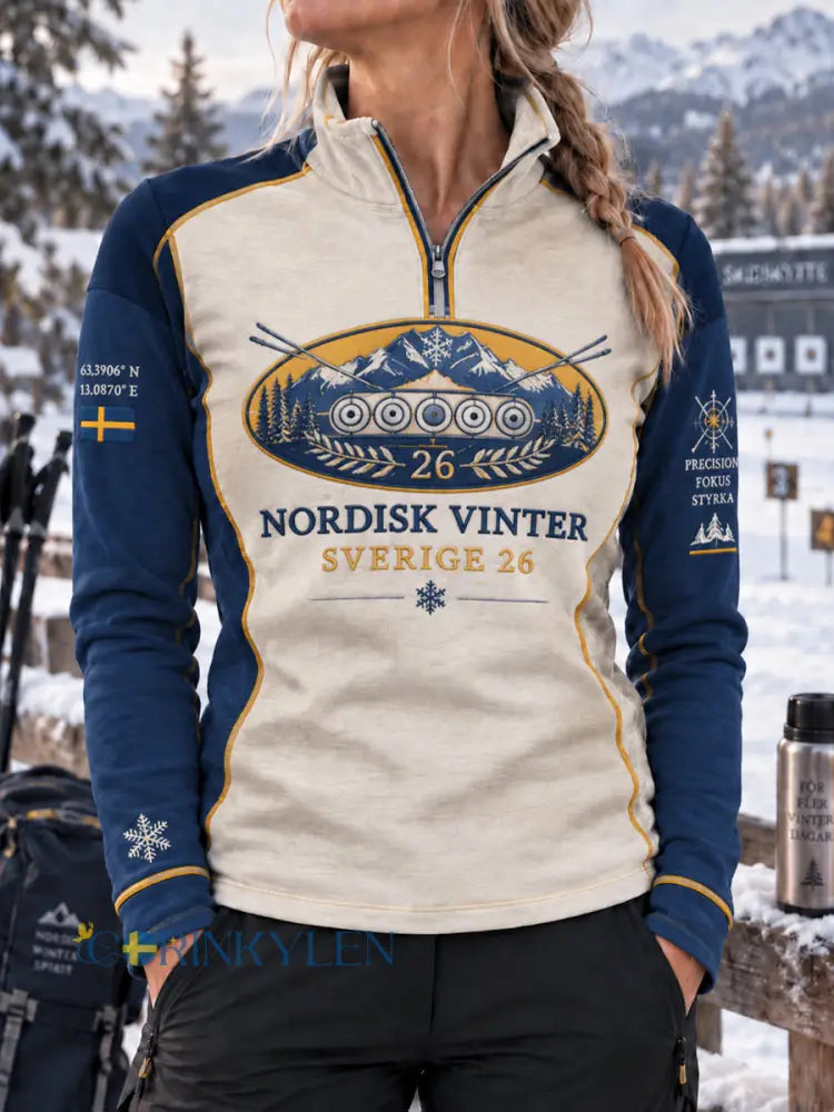 Kvinnors SVERIGE nordisk vintersportsweatshirt - som bild / S