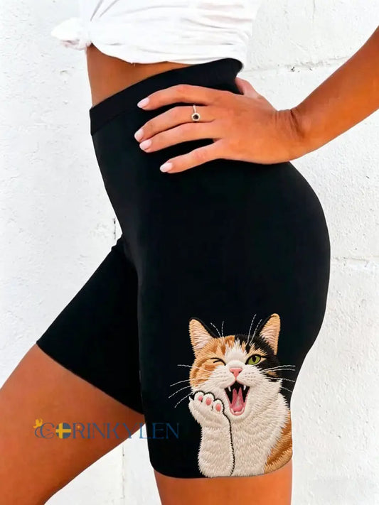 Kvinnors vackra katt mönster Stretch Leggings - svart / S