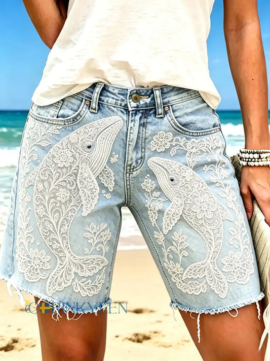Kvinnors val mor och baby Print Shorts - blå / S