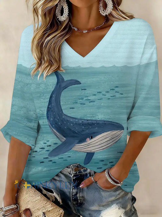 Kvinnors val World Ocean Dag tryckt våffel T-shirt - som bild / S