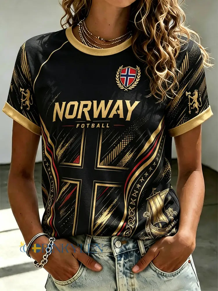 Kvinnors viking fotboll Utskrift Raglan ärm Kort ärm T-shirt - A / S