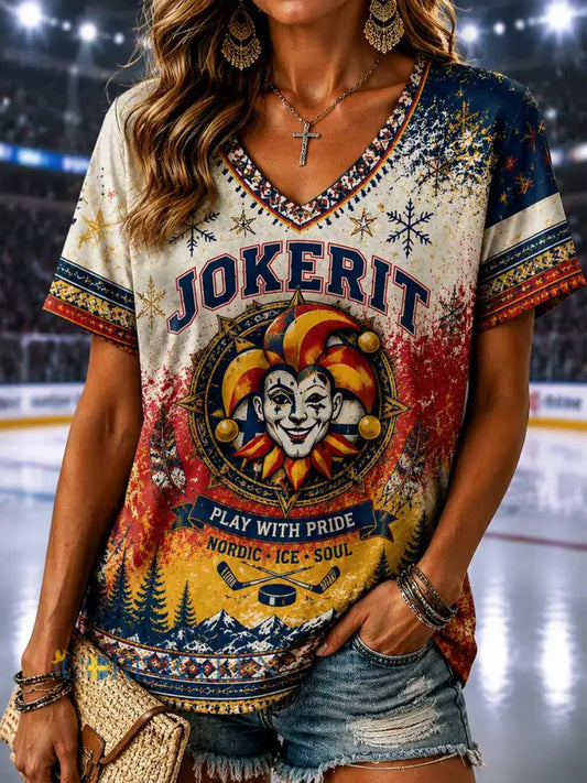Kvinnors vintage hockey Nostalgic Traditionellt tryck T-shirt - som bild / S