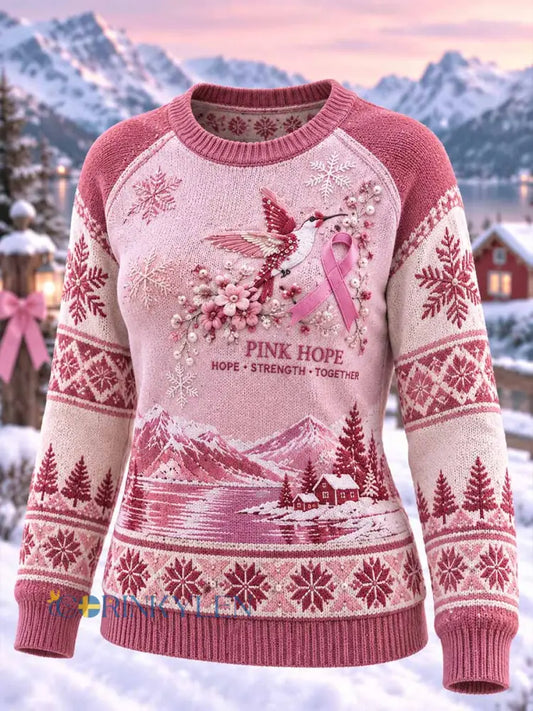 Kvinnors vinter Bröstcancer medvetenhet Skriv ut tröjar - som bild / S