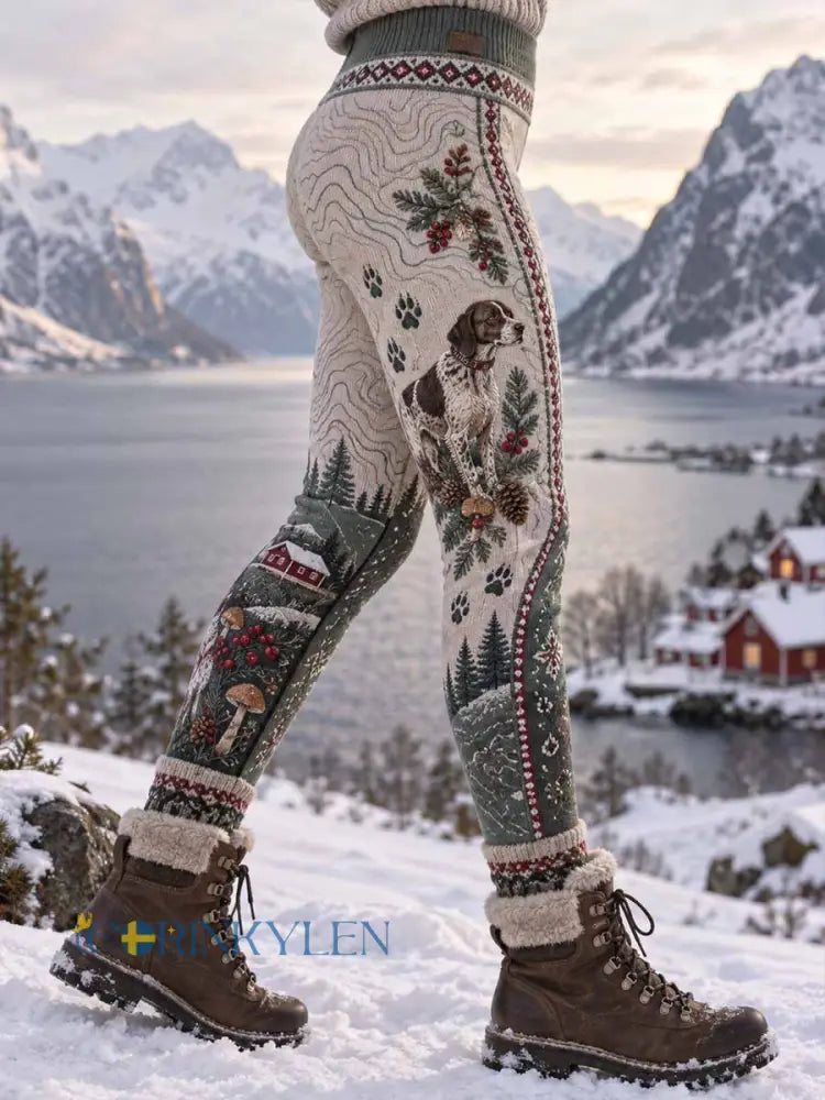 Kvinnors vinterhund mönster Print Leggings - som bild / S