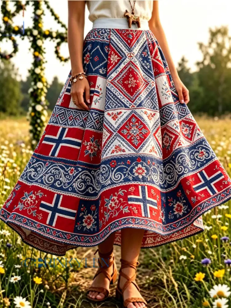 Kvinnorska fotbollsmatch fan konst Skriv ut Midi Skirt - A / S
