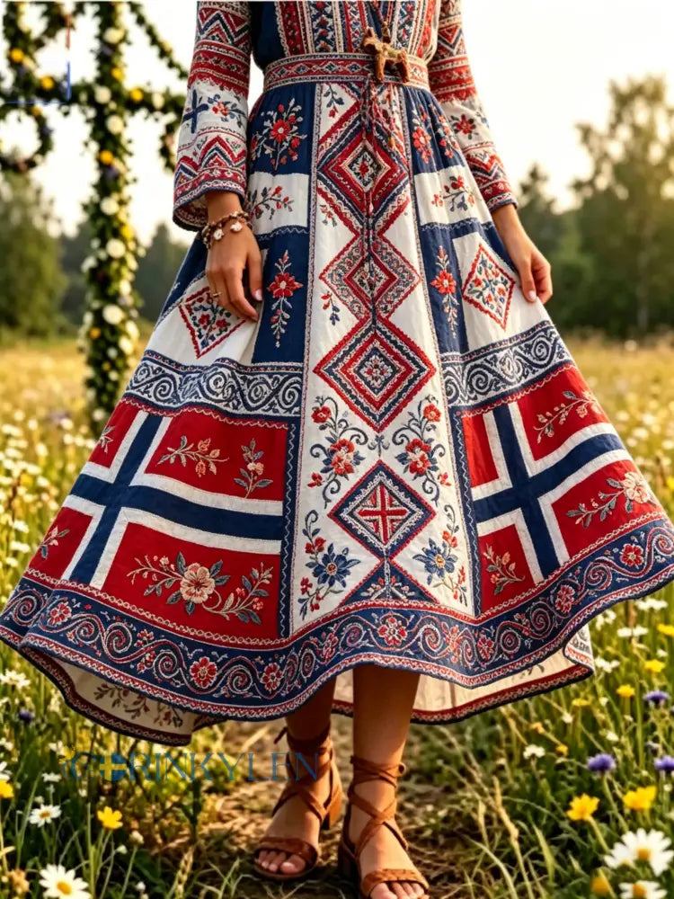 Kvinnorska Viking Skandinavisk-Inspirerad konst Skriv ut Midi Skirt - A / S
