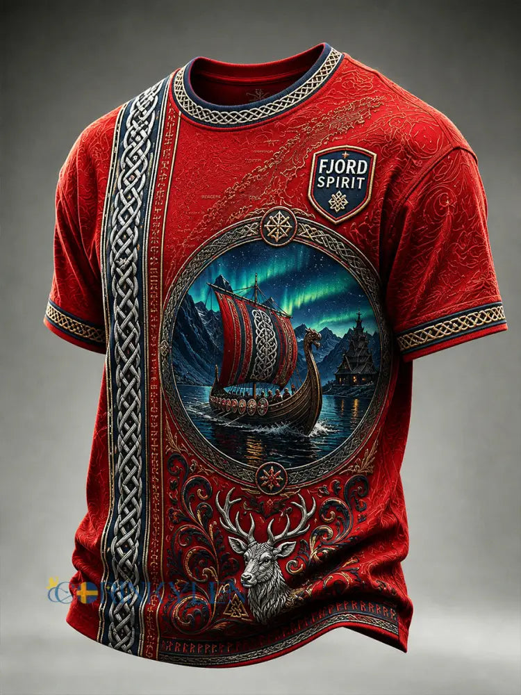 Lättviktig T-shirt med vintage-nordisk viking- och skandinavisk folkkonsttryck - A / S