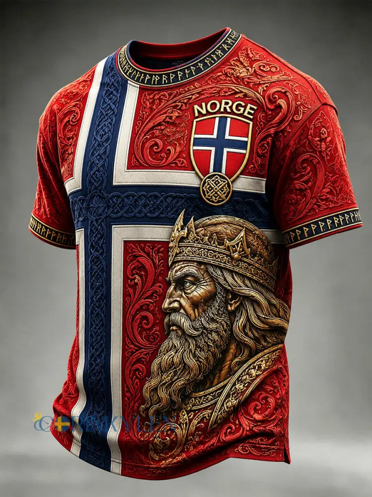 Lättviktig T-shirt med vintage-nordisk viking- och skandinavisk folkkonsttryck - A / S