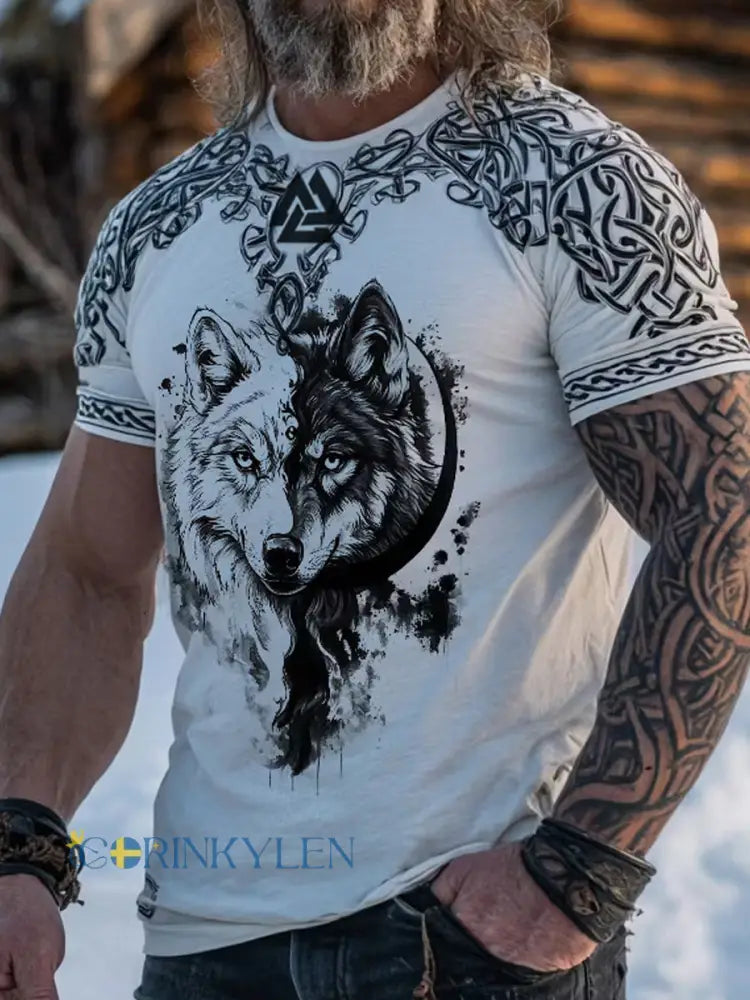 Lättviktig T-shirt med vintage viking- och nordisk etniskt konsttryck - A / S