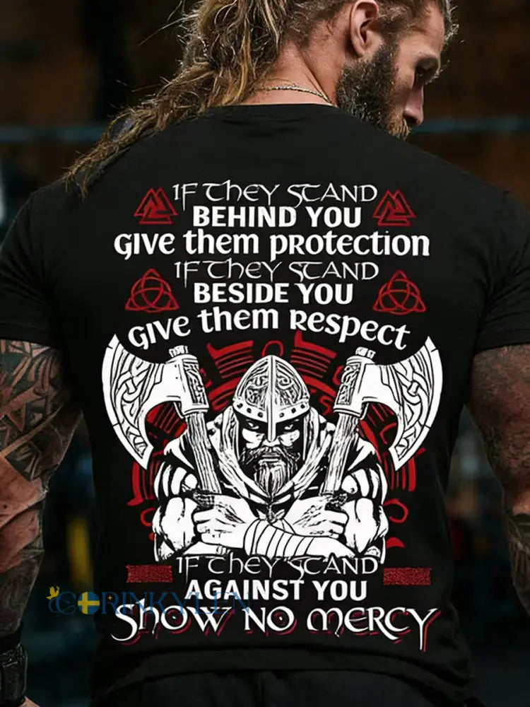 Lättviktig T-shirt med vintage viking- och nordisk etniskt konsttryck - A / S