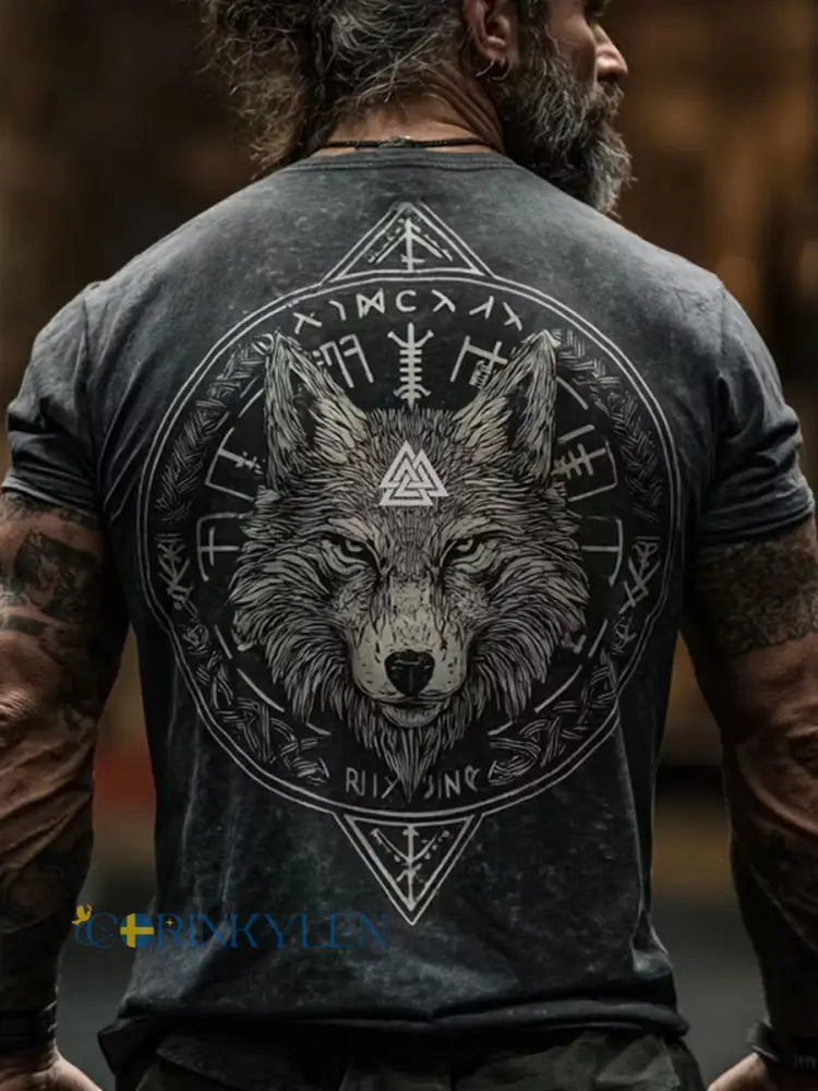 Lättviktig T-shirt med vintage viking- och nordisk etniskt konsttryck - A / S