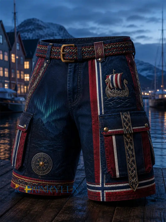Ledsna shorts med vintage norsk viking- och skandinavisk folkkonsttryck - A / S