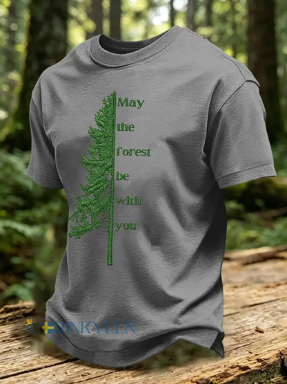 Må skogen vara med din tryckta tillfällig T-shirt - grå / S