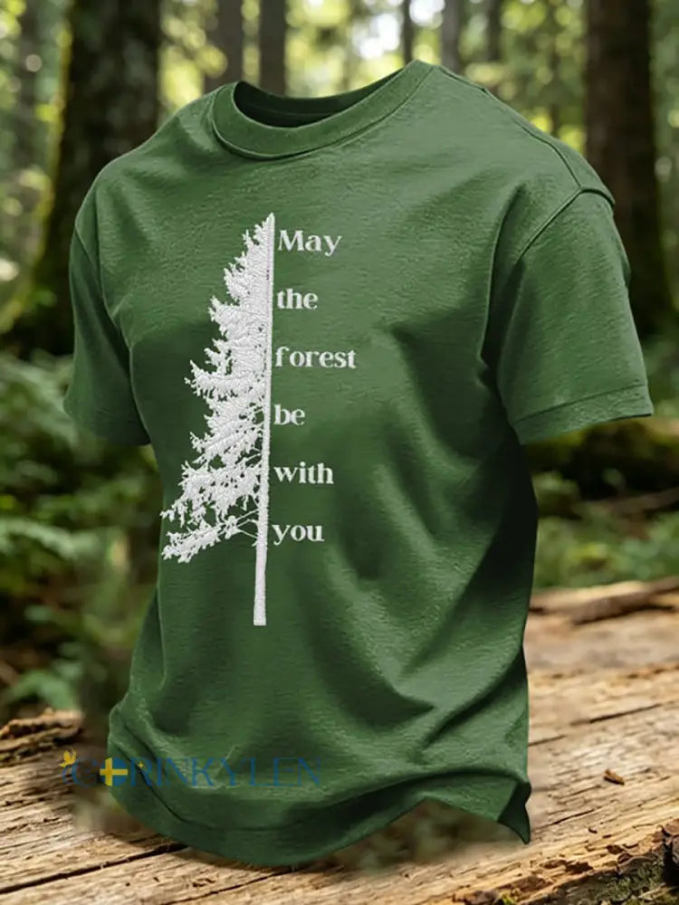 Må skogen vara med din tryckta tillfällig T-shirt - grön / S