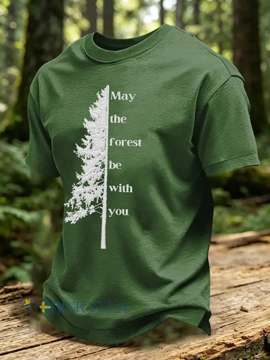 Må skogen vara med din tryckta tillfällig T-shirt - grön / S