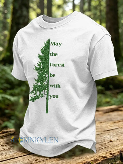Må skogen vara med din tryckta tillfällig T-shirt - vit / S