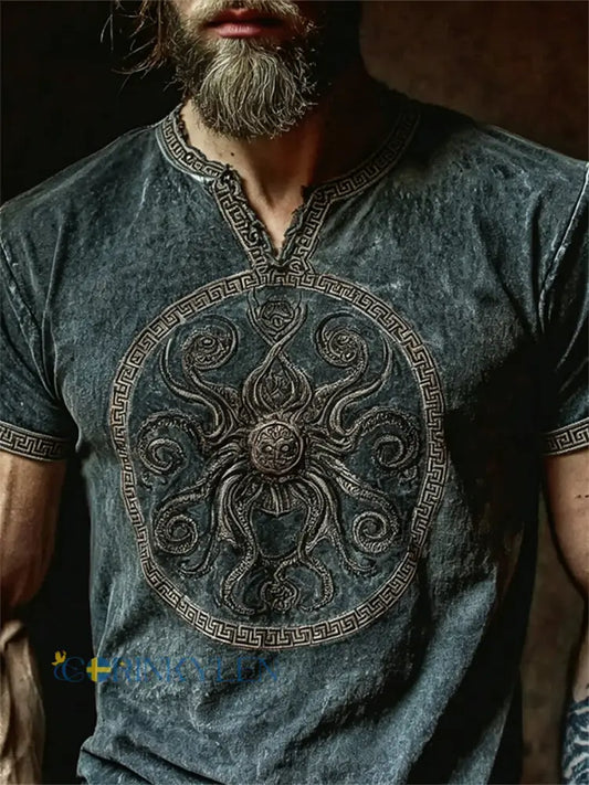 Män Cthulu Azathoth Mystical Art Print korta ärmar t-shirta - mörk blågråName / S