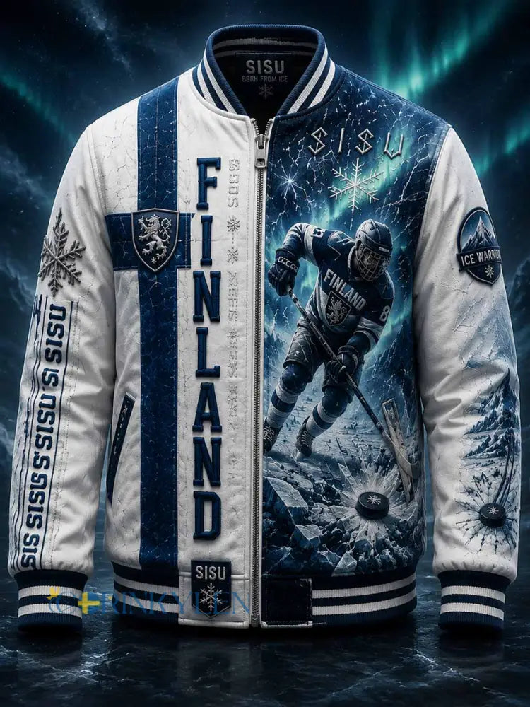 Män Retro Finska Hockey Grafik Jacka - som bild / S