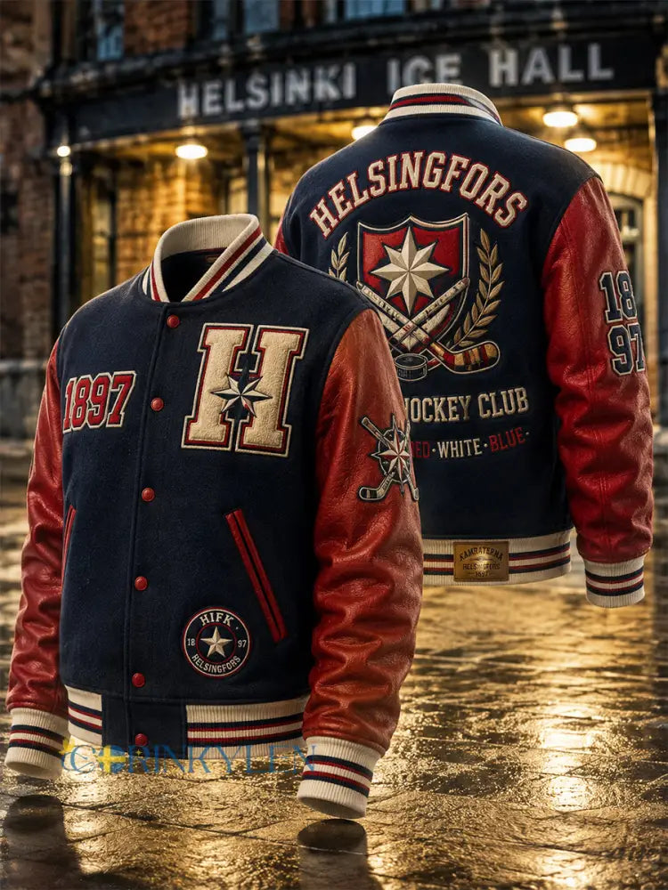 Män Retro Finska Hockey HIFK Kärleksjacka - djupblåa / S